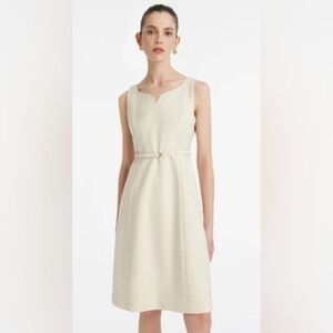 GOELIA Cream 100% Wool Sleeveless Sheath Dress with‎ Belt Size M